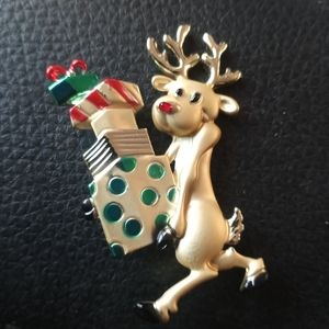 Vintage RUDOLPH Carrying Packages Brooch